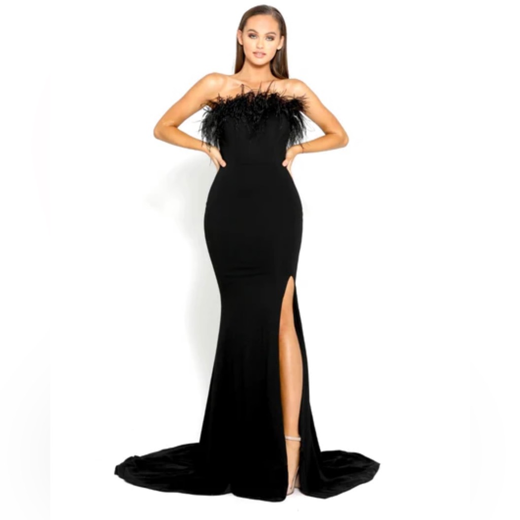 Portia and Scarlett | Dresses | Portia Scarlett Size 2 Black Feather  Evening Gown Nwt | Poshmark